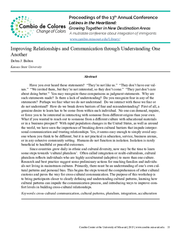 (PDF) Improving Relationships and Communication through Understanding ...