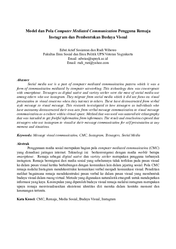 (PDF) Model dan Pola Computer Mediated Communication Pengguna Remaja ...