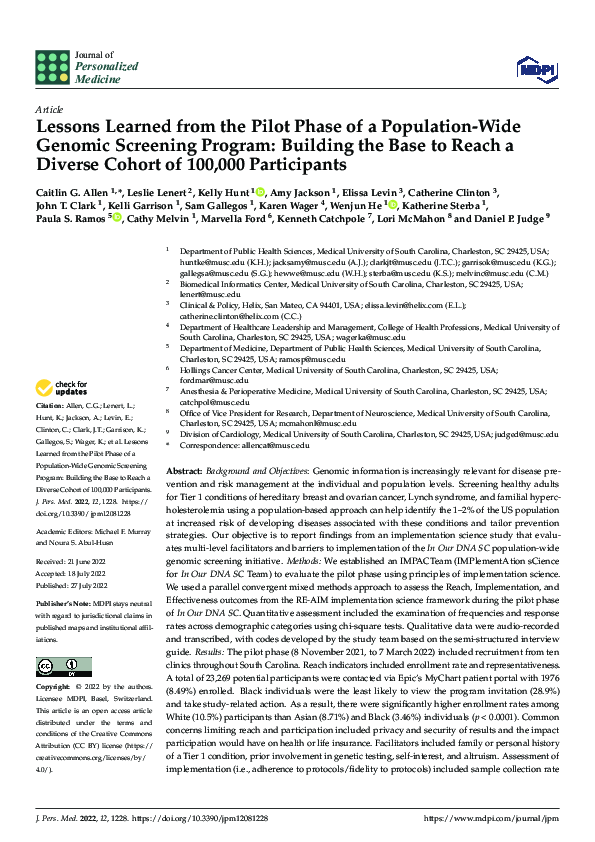 (PDF) Lessons learned from the pilot phase of a population wide genomic ...