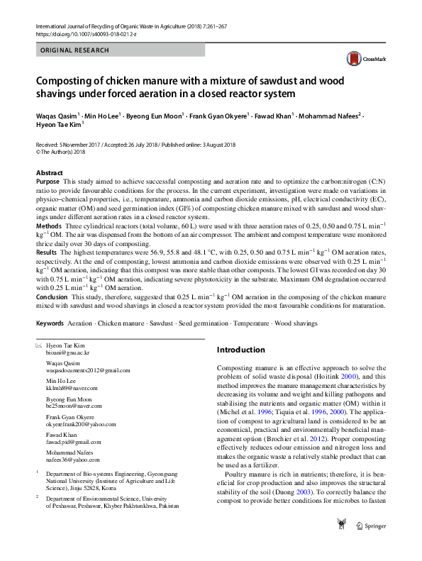 (PDF) Composting of chicken manure with a mixture of sawdust and wood