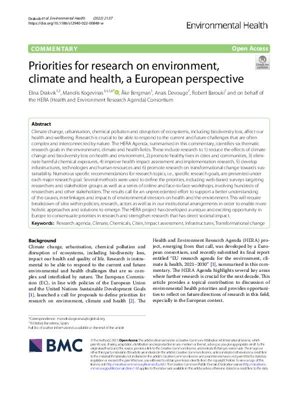 (PDF) Priorities for research on environment, climate and health, a ...