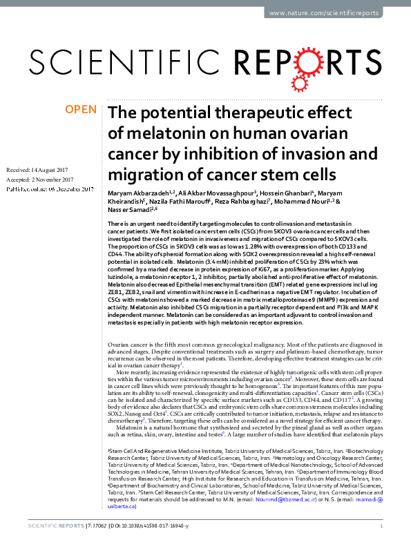 (PDF) The potential therapeutic effect of melatonin on human ovarian ...