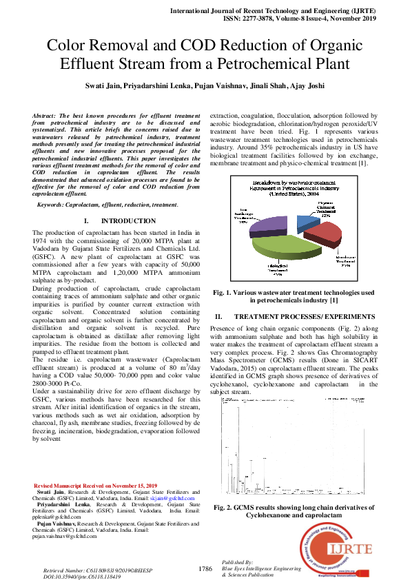 (PDF) Color Removal and COD Reduction of Organic Effluent Stream from a ...