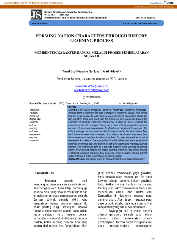 (PDF) Forming Nation Characters Through History Learning Process