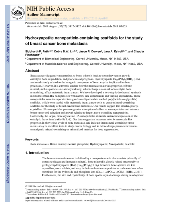 (PDF) Hydroxyapatite nanoparticle-containing scaffolds for the study of ...