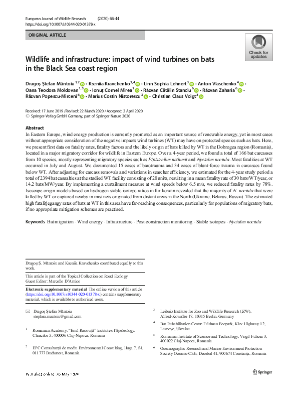 (PDF) Wildlife and infrastructure: impact of wind turbines on bats in ...