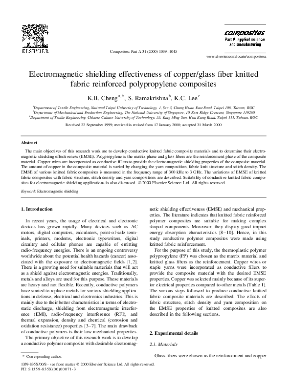 (PDF) Electromagnetic shielding effectiveness of copper/glass fiber ...