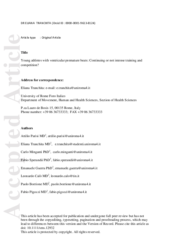 (PDF) Young athletes with ventricular premature beats Continuing or