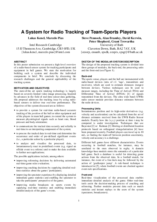 (PDF) A System for Radio Tracking of Team-Sports Players
