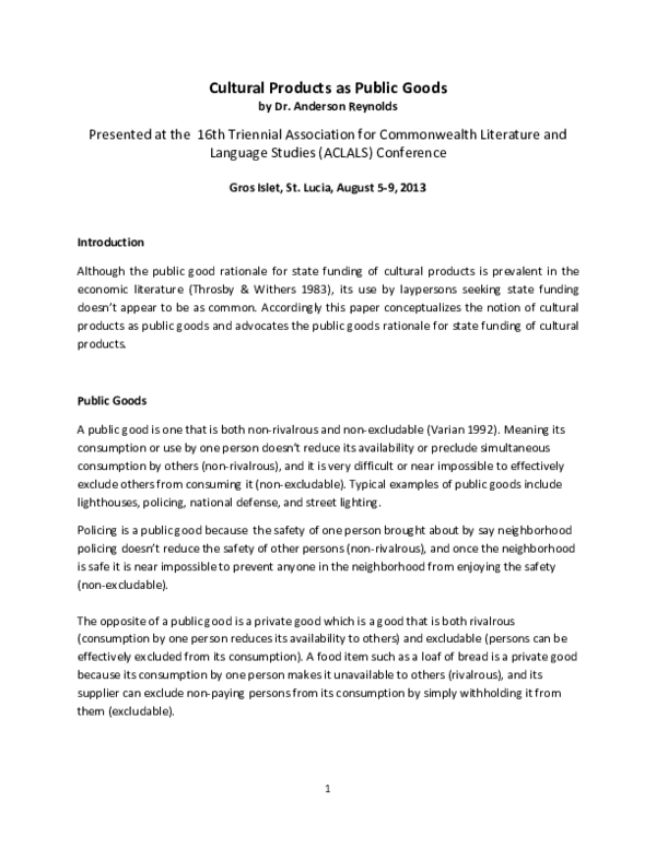 (PDF) Cultural Products as Public Goods