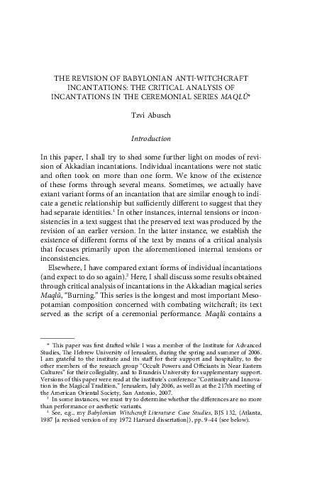 (PDF) The Revision Of Babylonian Anti-Witchcraft Incantations:The ...