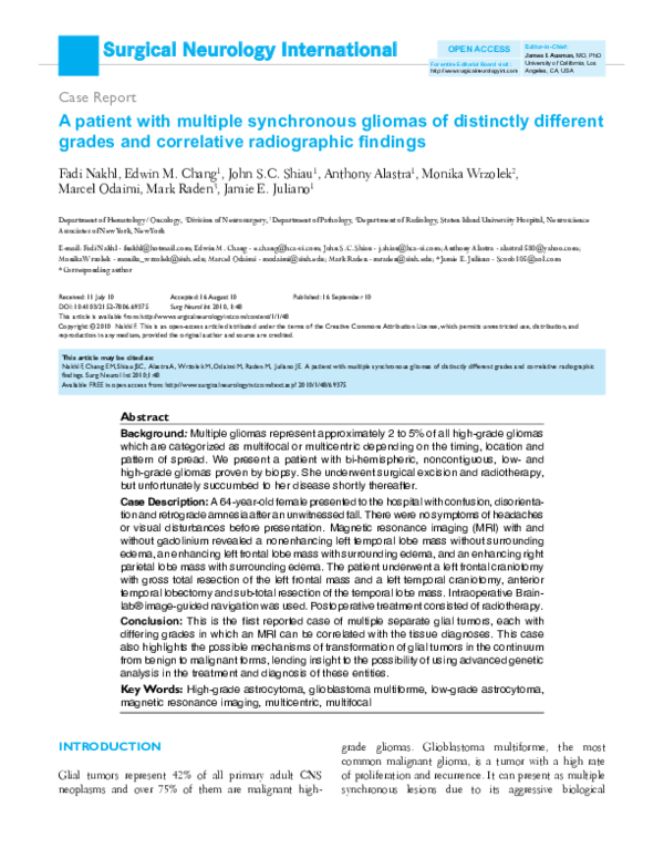 (PDF) A patient with multiple synchronous gliomas of distinctly ...