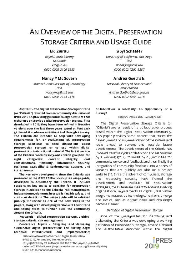 (PDF) An Overview of the Digital Preservation Storage Criteria and