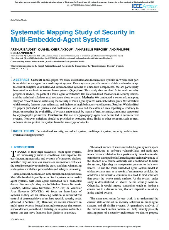 (PDF) Systematic Mapping Study of Security in Multi-Embedded-Agent Systems