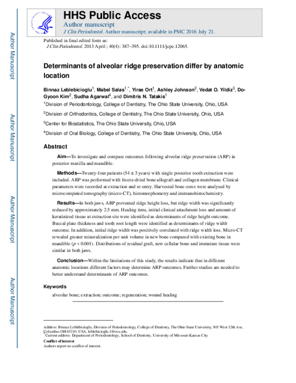 (PDF) Determinants of alveolar ridge preservation differ by anatomic ...