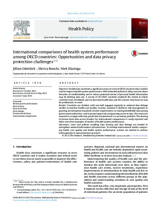 (PDF) International comparisons of health system performance among OECD ...