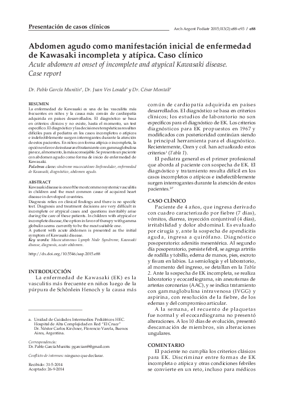 (PDF) [Acute abdomen at onset of and atypical Kawasaki