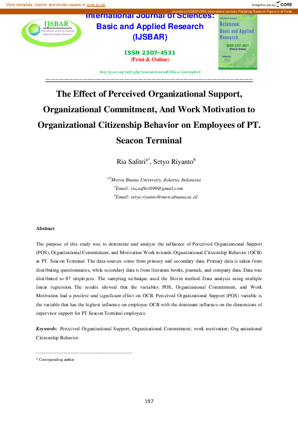 (PDF) The Effect of Perceived Organizational Support, Organizational ...