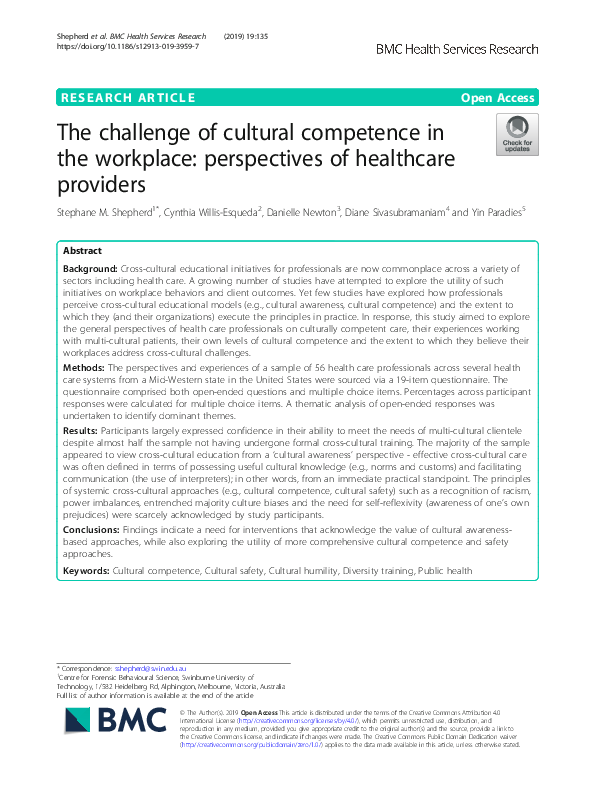 (PDF) The challenge of cultural competence in the workplace ...
