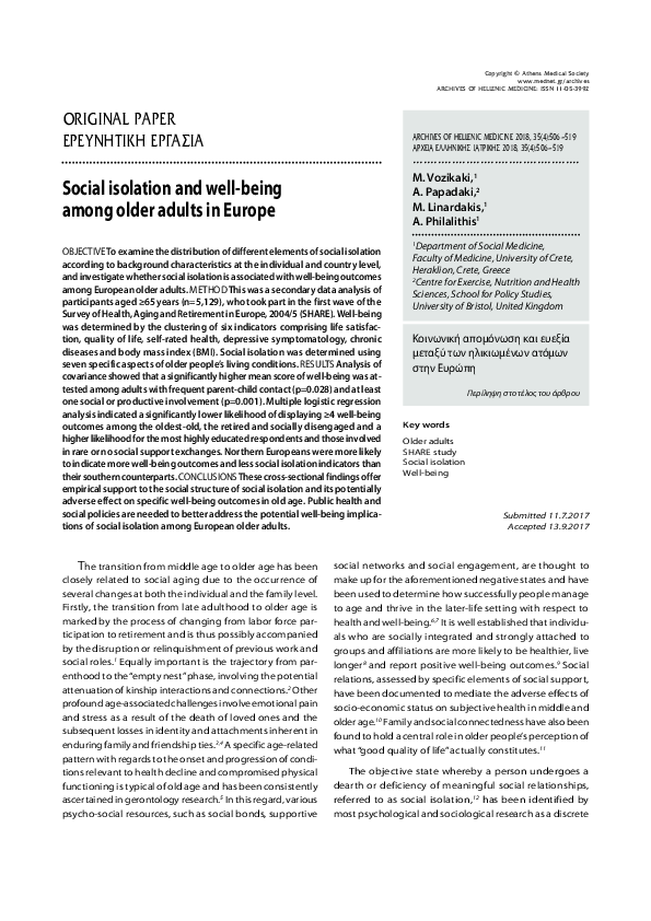 (PDF) Social isolation and well-being among older adults in Europe