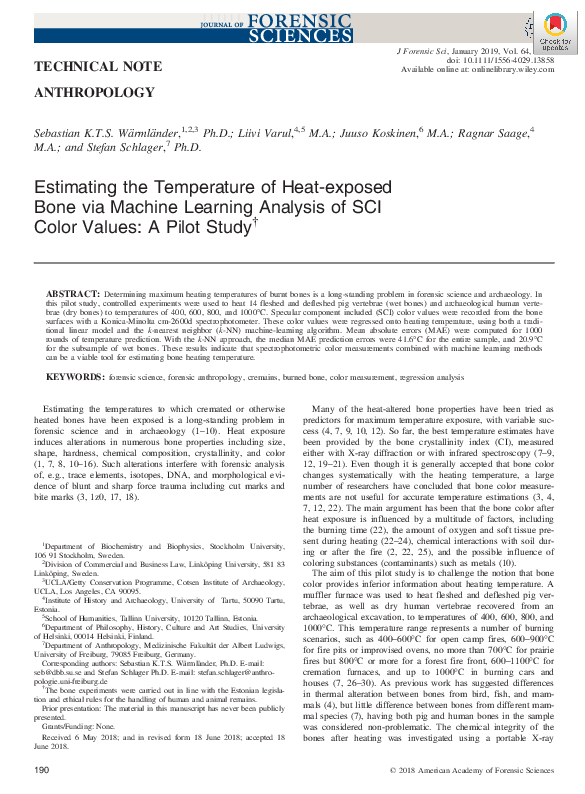 (PDF) Estimating the Temperature of Heat-exposed Bone via Machine ...