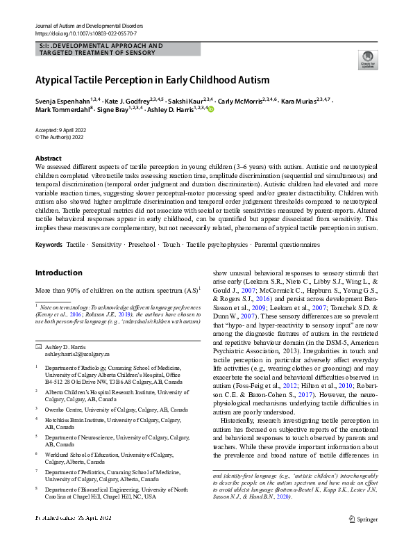 (PDF) Atypical Tactile Perception in Early Childhood Autism