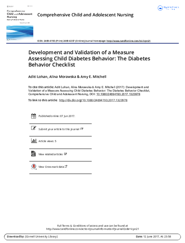(PDF) Development and Validation of a Measure Assessing Child Diabetes ...