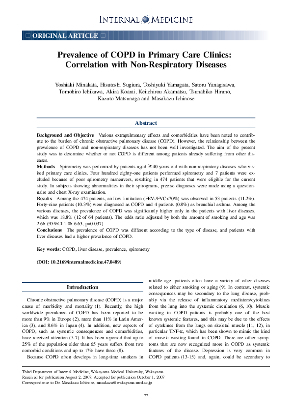 (PDF) Prevalence of COPD in Primary Care Clinics: Correlation with Non ...