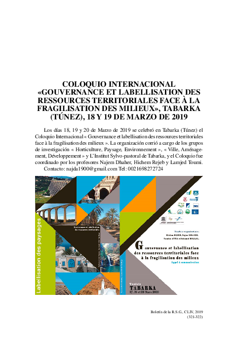 Coloquio Internacional "Gouvernance et labellisation des ressources territoriales face à la feragilisation des milieux