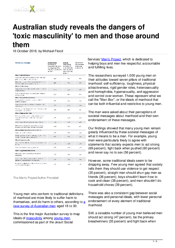 (PDF) Australian study reveals the dangers of 'toxic masculinity' to ...