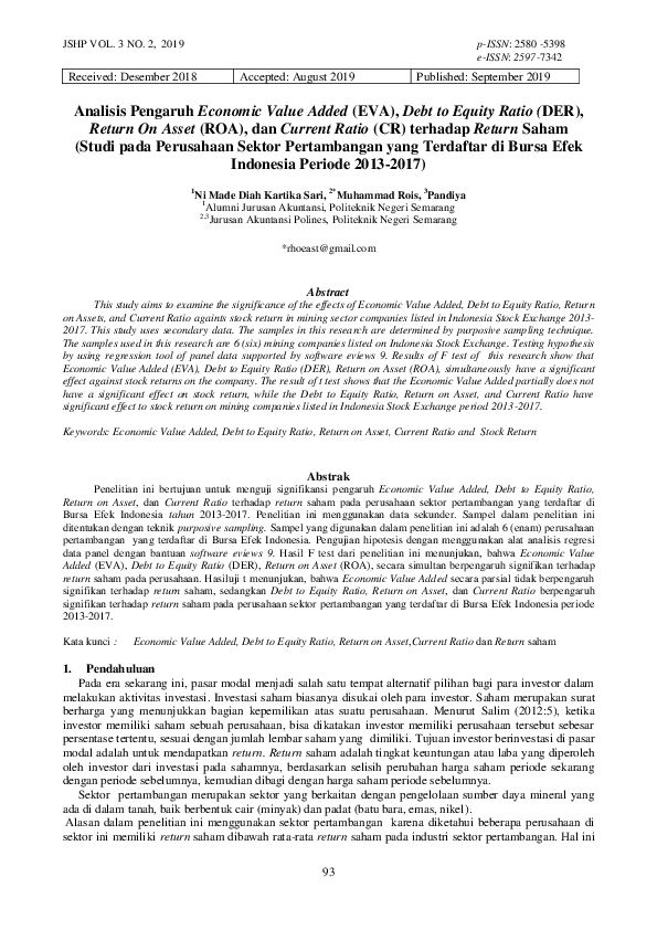 (PDF) Analisis Pengaruh Economic Value Added (EVA), Debt To Equity ...