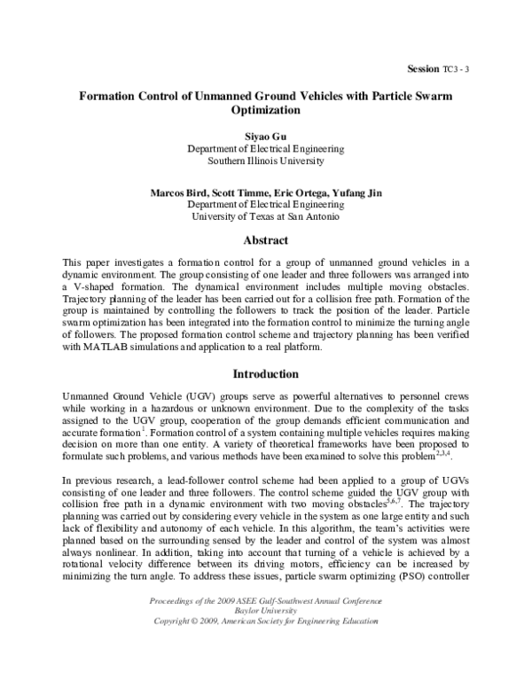 (PDF) Formation Control of Unmanned Ground Vehicles with Particle Swarm ...