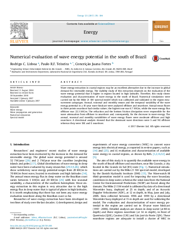 (PDF) Numerical evaluation of wave energy potential in the south of Brazil