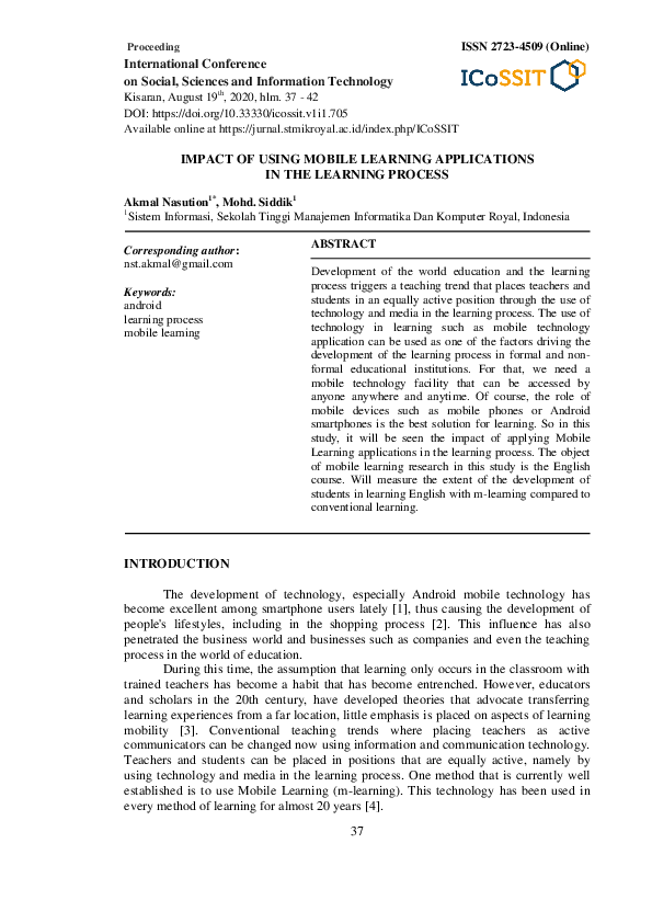 (PDF) Impact of Using Mobile Learning Applications in the Learning Process