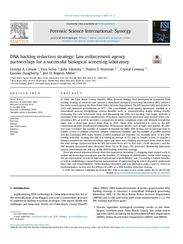 (PDF) DNA backlog reduction strategy: Law enforcement agency ...