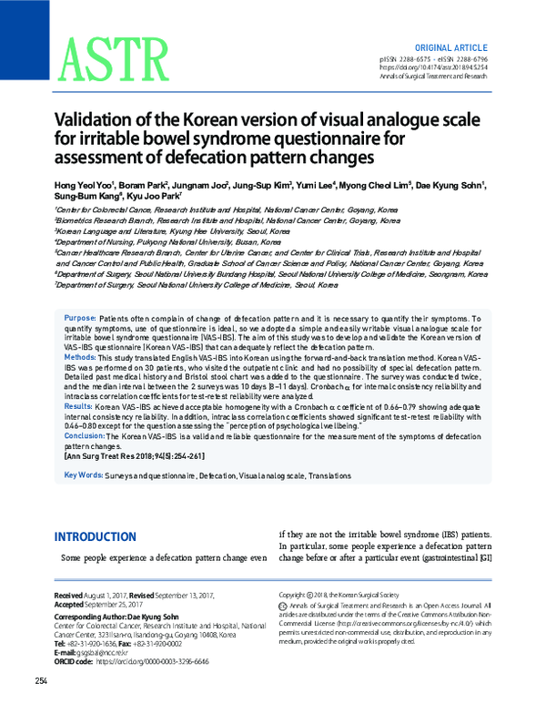 (PDF) Validation of the Korean version of visual analogue scale for