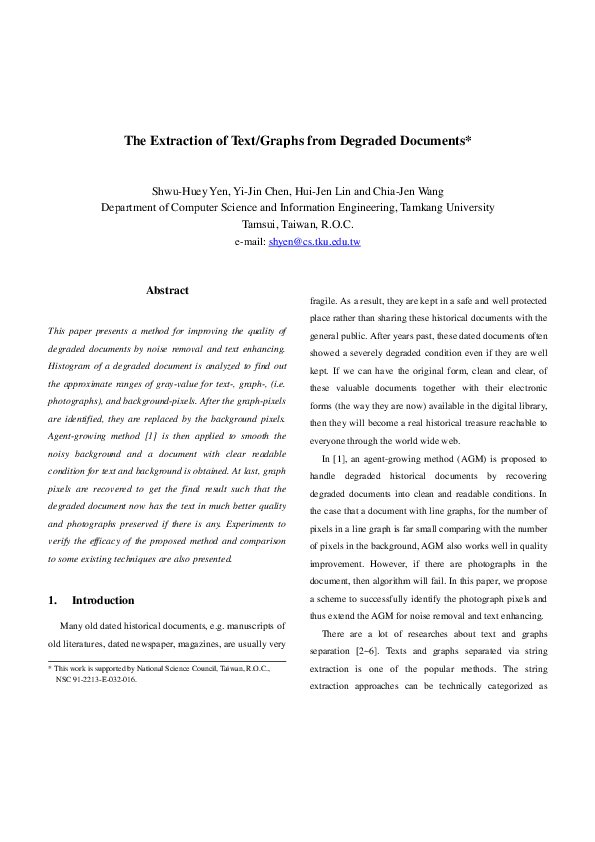 (PDF) The extraction of text/graphs from degraded documents