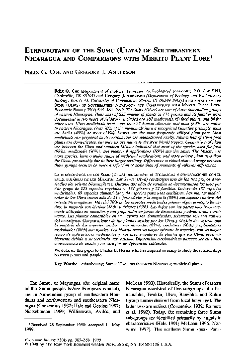 (PDF) Ethnobotany of the Sumu (Ulwa) of southeastern Nicaragua and ...
