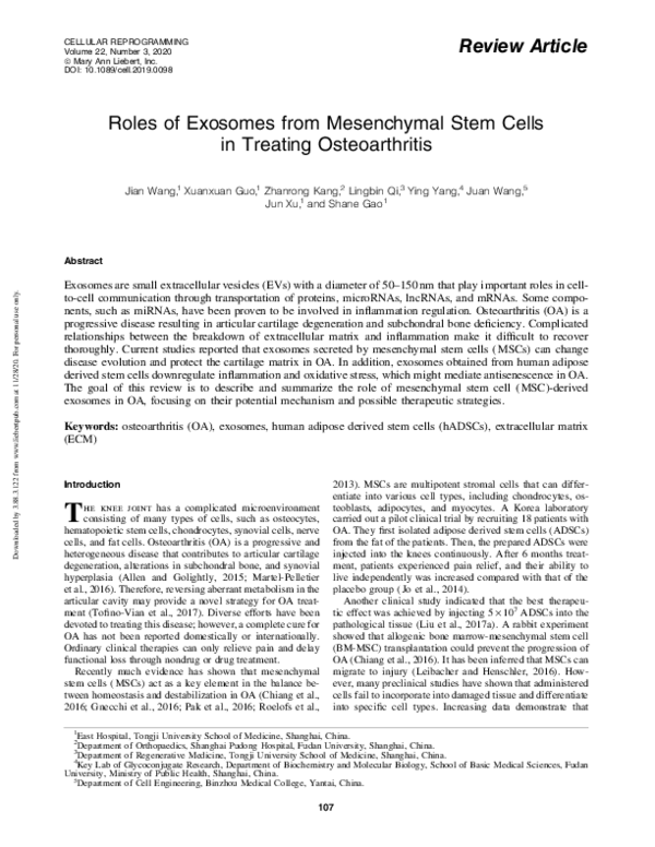 (PDF) Roles of Exosomes from Mesenchymal Stem Cells in Treating ...