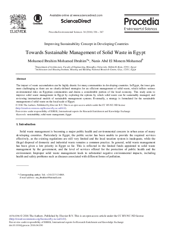 (PDF) Towards Sustainable Management of Solid Waste in Egypt