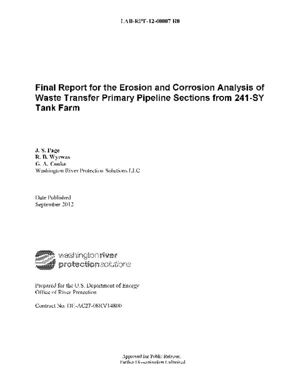(PDF) Final Report For The Erosion And Corrosion Analysis Of Waste ...