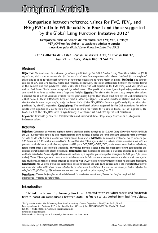 (PDF) Comparison between reference values for FVC, FEV1, and FEV1/FVC ...