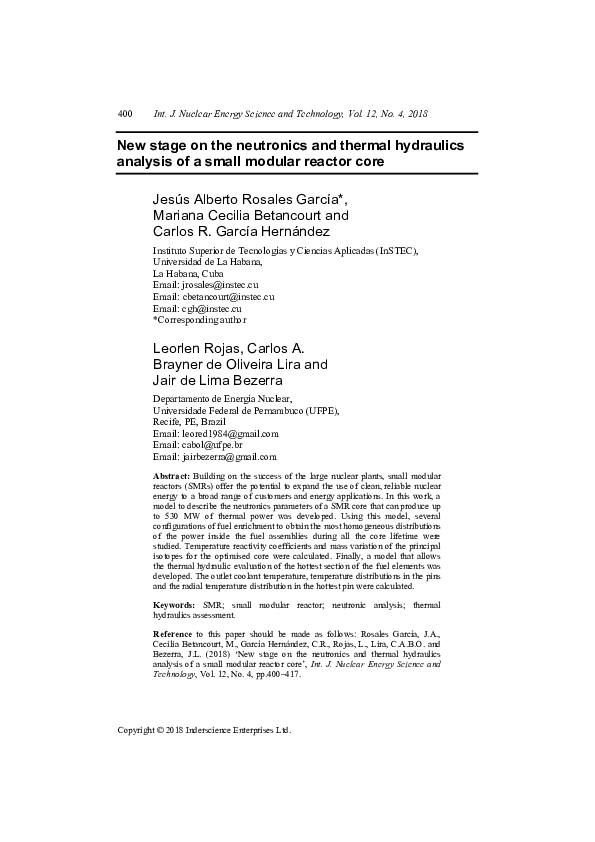 (PDF) New stage on the neutronics and thermal hydraulics analysis of a ...