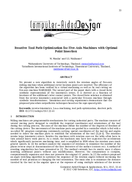 (PDF) Iterative Tool Path Optimization for Five-Axis Machines with ...