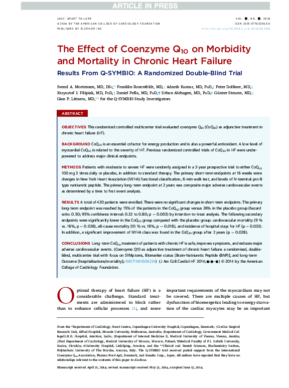 (PDF) The effect of coenzyme Q10 on morbidity and mortality in chronic ...