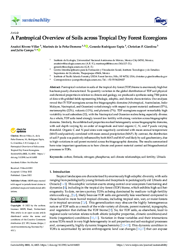 (PDF) A Pantropical Overview of Soils across Tropical Dry Forest Ecoregions