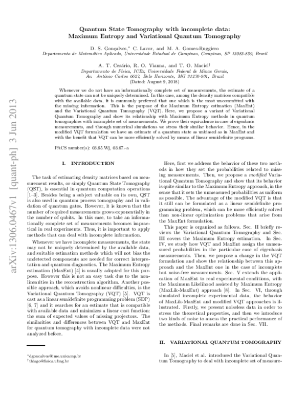 (PDF) Quantum state tomography with incomplete data: Maximum entropy ...