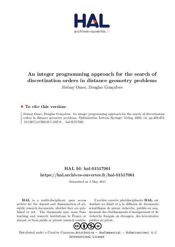 (PDF) An integer programming approach for the search of discretization ...