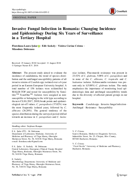 (PDF) Invasive Fungal Infection in Romania: Changing Incidence and ...