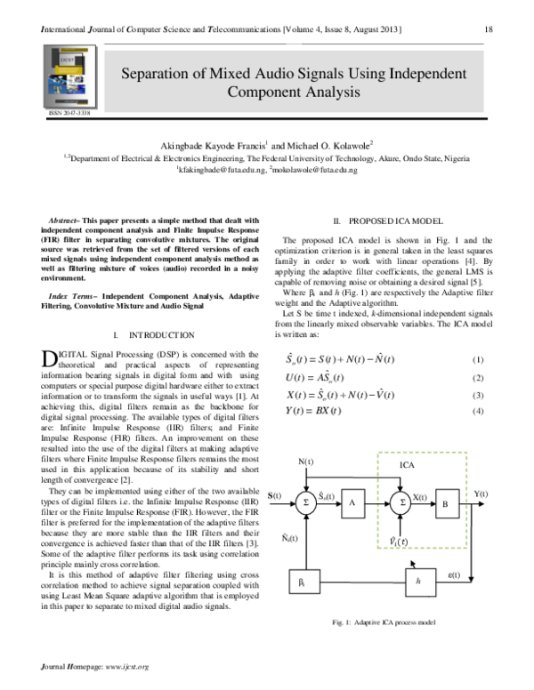 (PDF) D Separation of Mixed Audio Signals Using Independent Component ...
